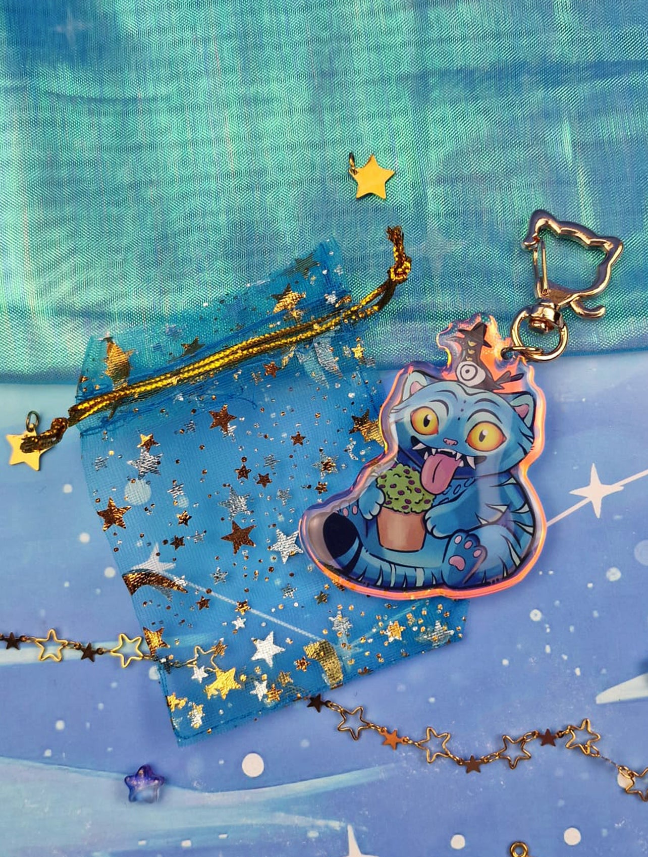 Tiger & Crow Keychain | Acrylic Keychain | Cute Animal Keyring | Fantasy Cat Keychain | Demon Crow Charm | Demon Cat Keyring