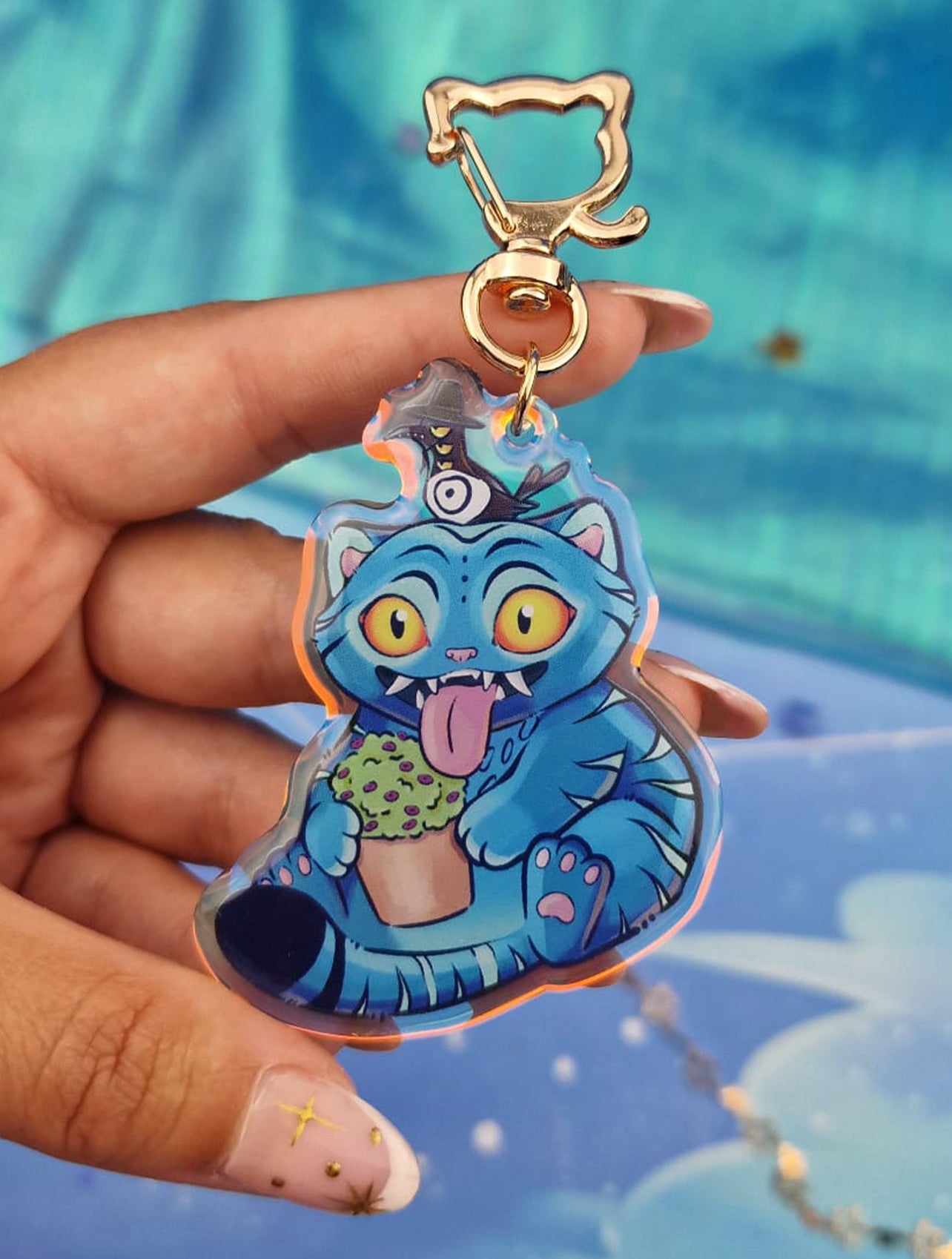 Tiger & Crow Keychain | Acrylic Keychain | Cute Animal Keyring | Fantasy Cat Keychain | Demon Crow Charm | Demon Cat Keyring