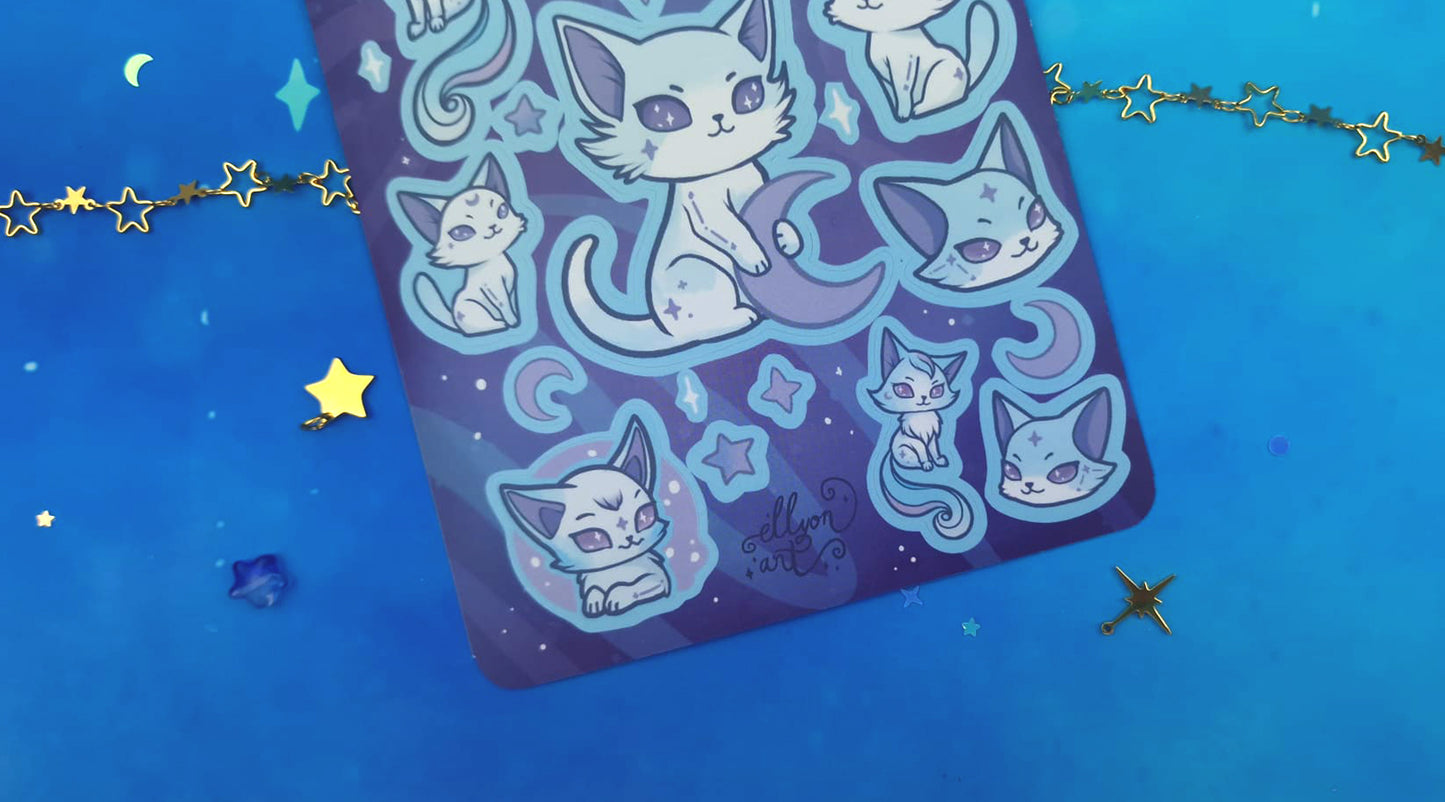 Void Kittens | Cat Sticker Sheet | Washi Tape | Kawaii Stationery | Starry Cats | Cute Stickers | Journaling | Scrapbooking | Ellyonart