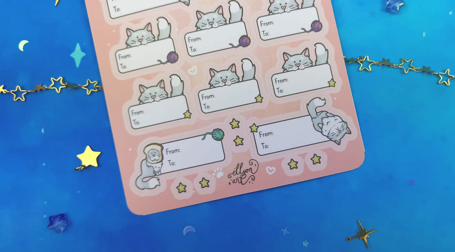 Tigger the Cat | Cute | Stickers | Scrapbooking | Labels | Planning | Decorating | Cosy | Starry | Kawaii | Sticker Sheet | ellyonart