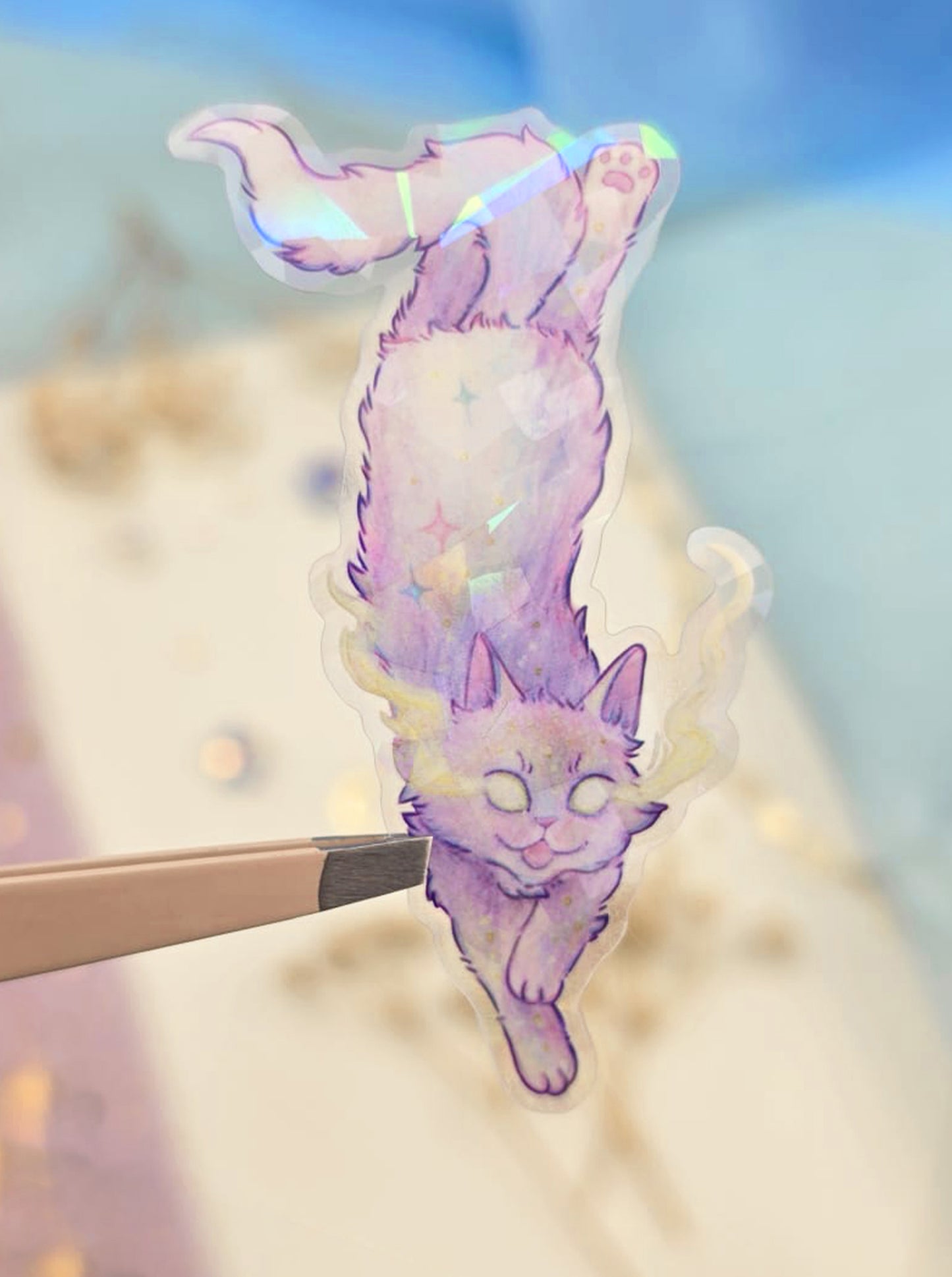 Cat Astral Familiar Stationery Bundle | Art Print & Transparent Sticker | Magical Cat Gift Set | Fantasy Stationery