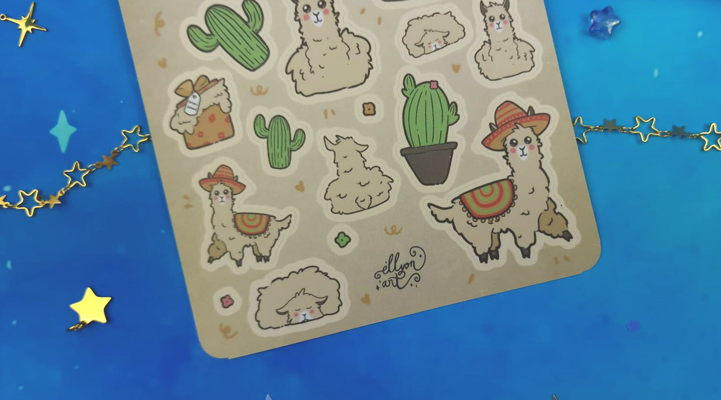 Tama the Llama | Cute | Stickers | Scrapbooking | Labels | Planning | Decorating | Cosy | Lama | Kawaii | Sticker Sheet | ellyonart