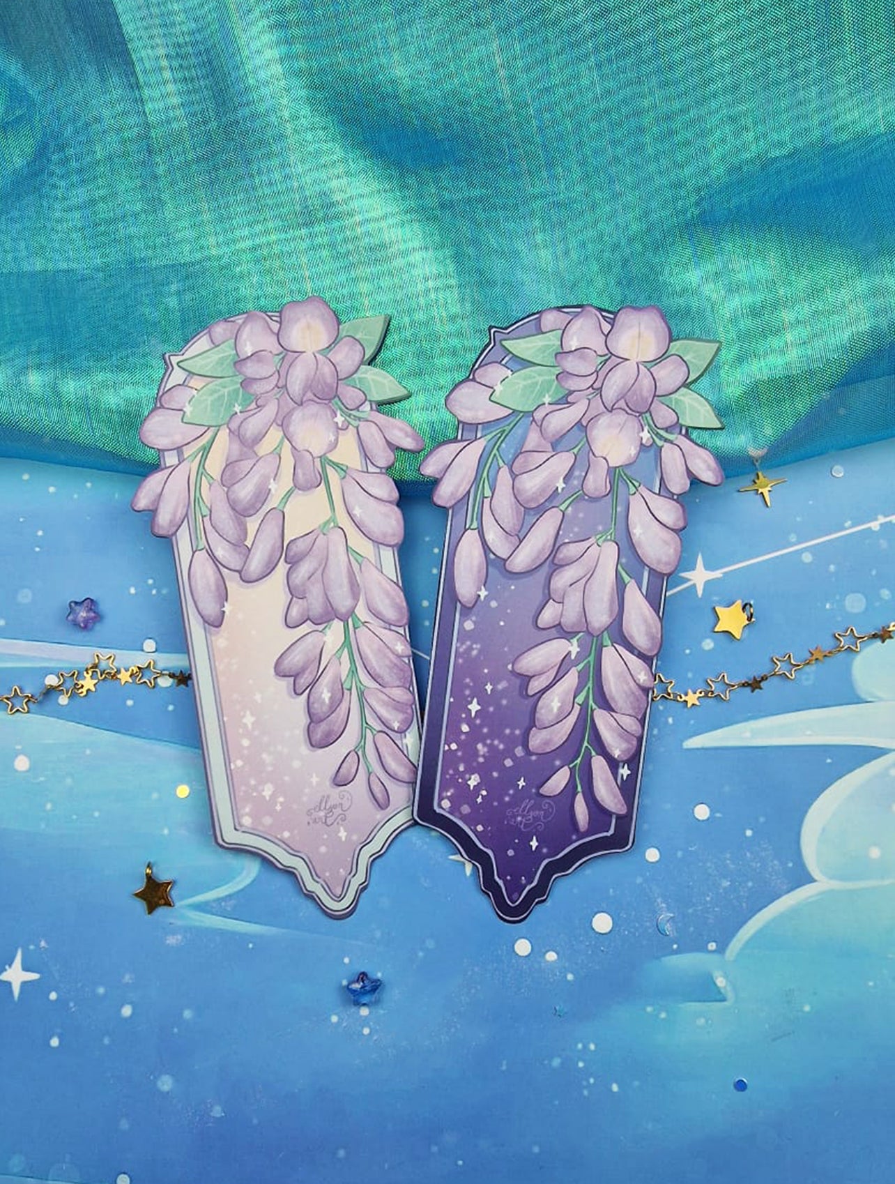 Wisteria Stationery Bundle | Dawn & Dusk Bookmarks | Sticker Sheet | Vinyl Sticker | Washi Tape | Floral Gift Set