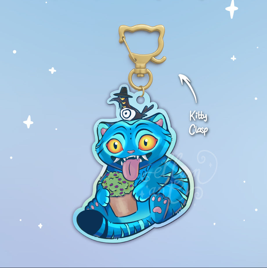 Tiger & Crow Keychain | Acrylic Keychain | Cute Animal Keyring | Fantasy Cat Keychain | Demon Crow Charm | Demon Cat Keyring