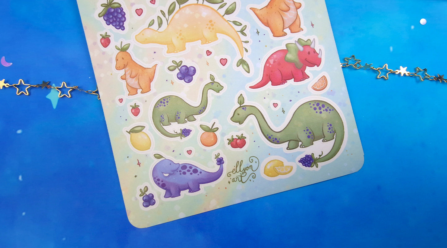 Fruity Dinos | Cute | Stickers | Scrapbooking | Labels | Planning | Decorating | Cosy | Fruits | Dinosaurs | Sticker Sheet | ellyonart