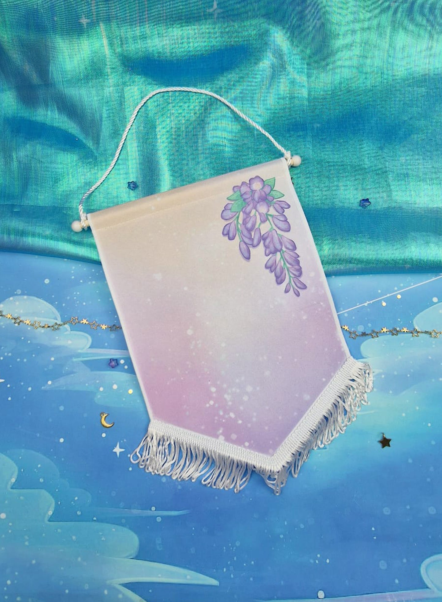 Banner | Flag | ellyonart | Enamel Pin | Lapel Pin | Pin Badge | Collection | Display | Banner | Wisteria | Floral | Magical