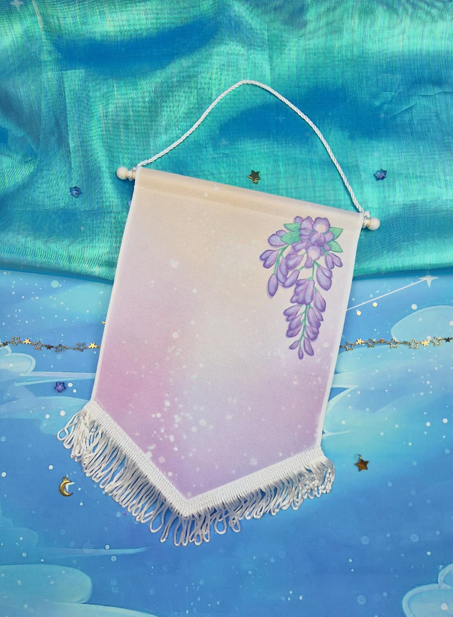 Banner | Flag | ellyonart | Enamel Pin | Lapel Pin | Pin Badge | Collection | Display | Banner | Wisteria | Floral | Magical