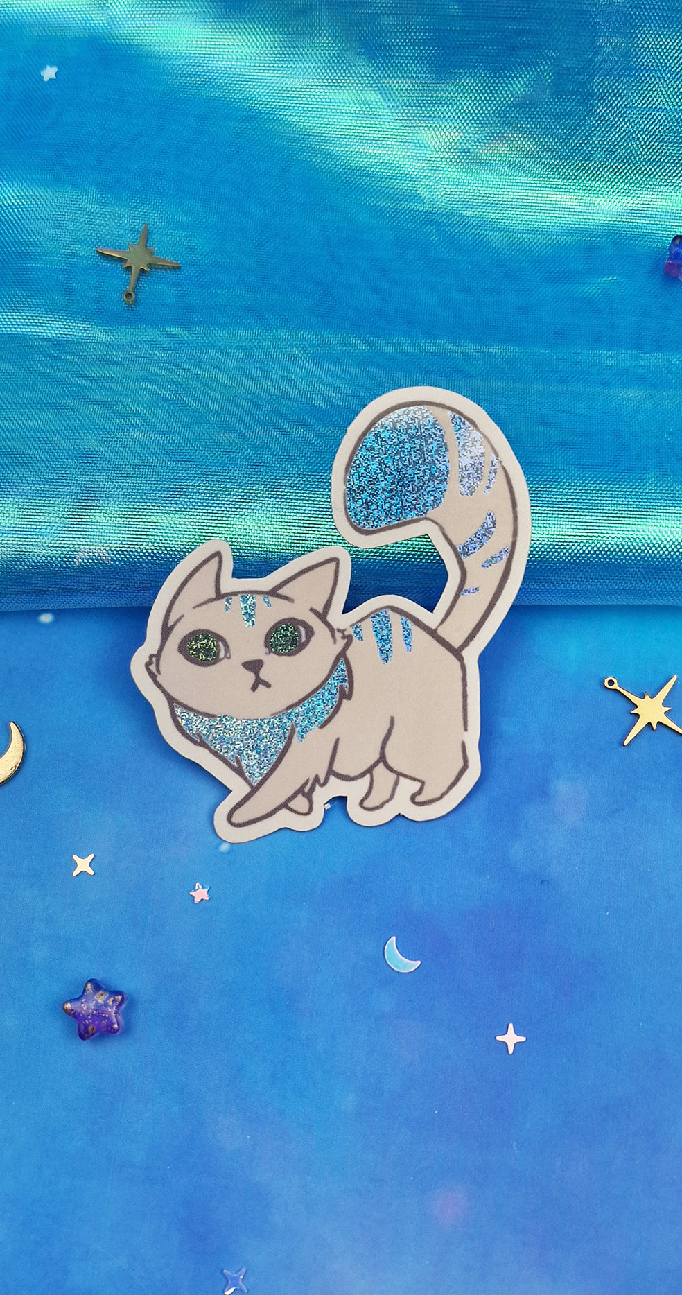 Cat | Beige Cat | Blue Cat | Holographic | Pixie Dust | Autumn Kitties | Cute | Scrapbooking | Journalling | Kawaii | ellyonart | Sticker