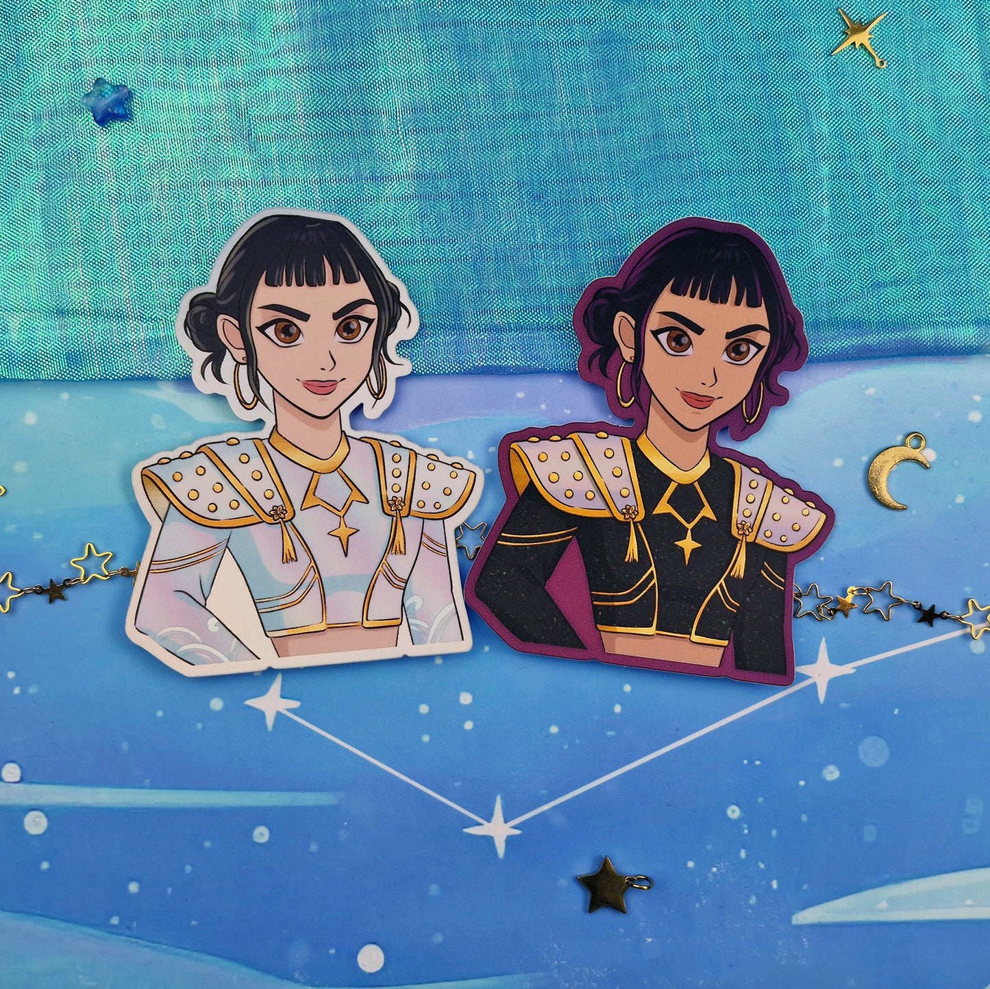 Zoey Holographic Sticker | Light & Dark Outfit | Matte Rainbow Vinyl | Kpop Demon Hunters Fanart | Anime Sticker Art