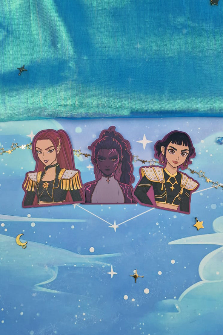 Light & Dark Trio Sticker Set | Mira, Rumi, Zoey | Matte Holographic Vinyl | Kpop Demon Hunters Fanart | Anime Stickers