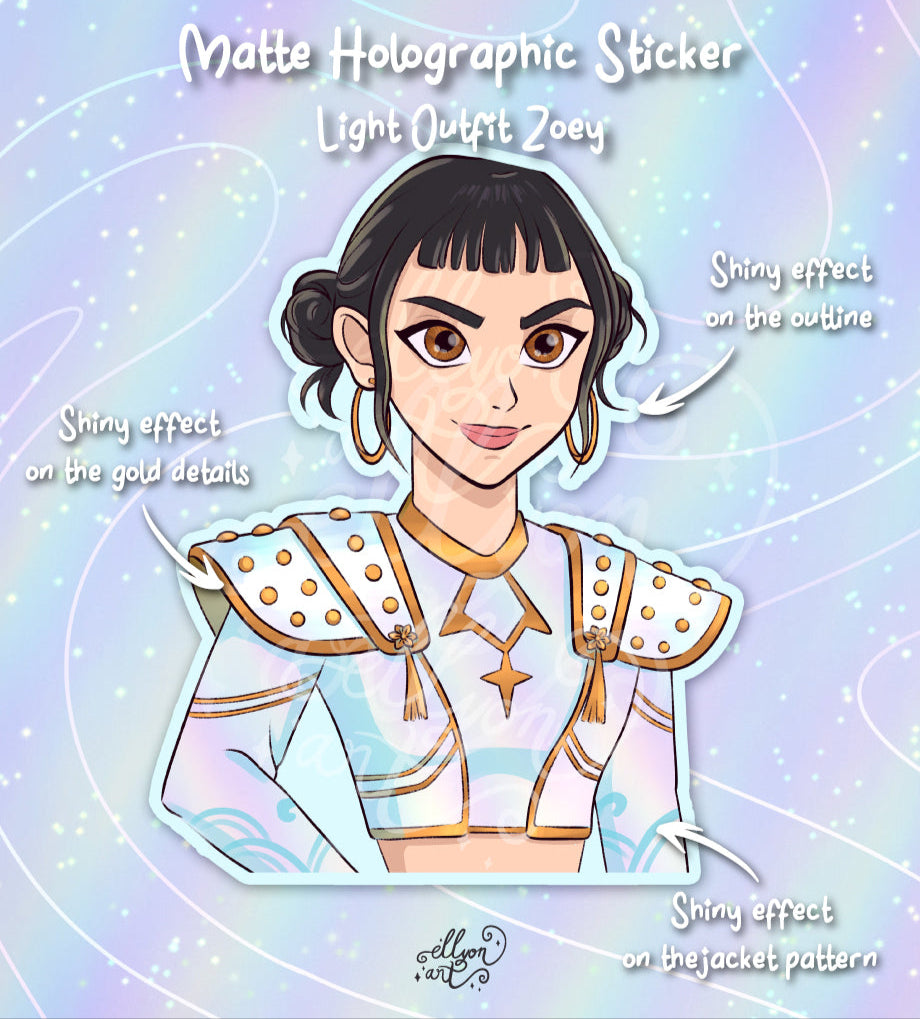 Zoey Holographic Sticker | Light & Dark Outfit | Matte Rainbow Vinyl | Kpop Demon Hunters Fanart | Anime Sticker Art