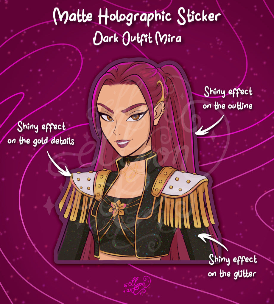 Mira Holographic Sticker | Light & Dark Outfit | Matte Rainbow Vinyl | Kpop Demon Hunters Fanart | Anime Sticker Art