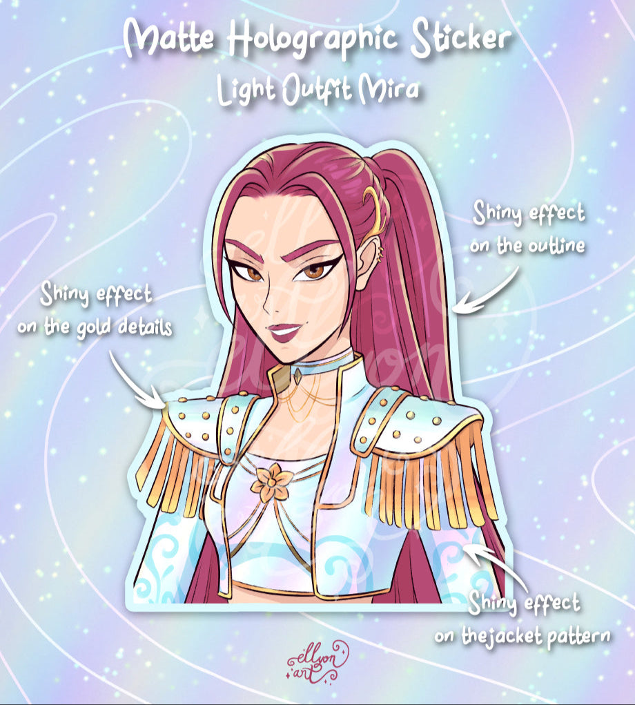 Mira Holographic Sticker | Light & Dark Outfit | Matte Rainbow Vinyl | Kpop Demon Hunters Fanart | Anime Sticker Art