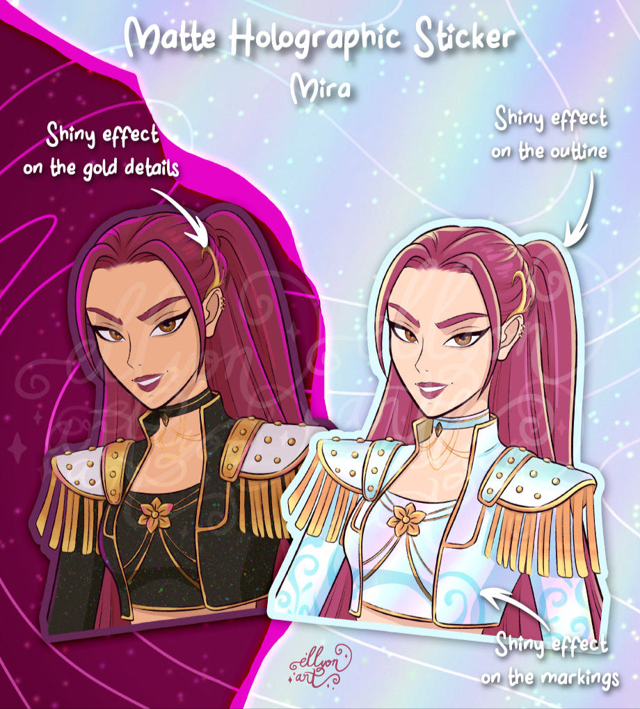 Mira Holographic Sticker | Light & Dark Outfit | Matte Rainbow Vinyl | Kpop Demon Hunters Fanart | Anime Sticker Art