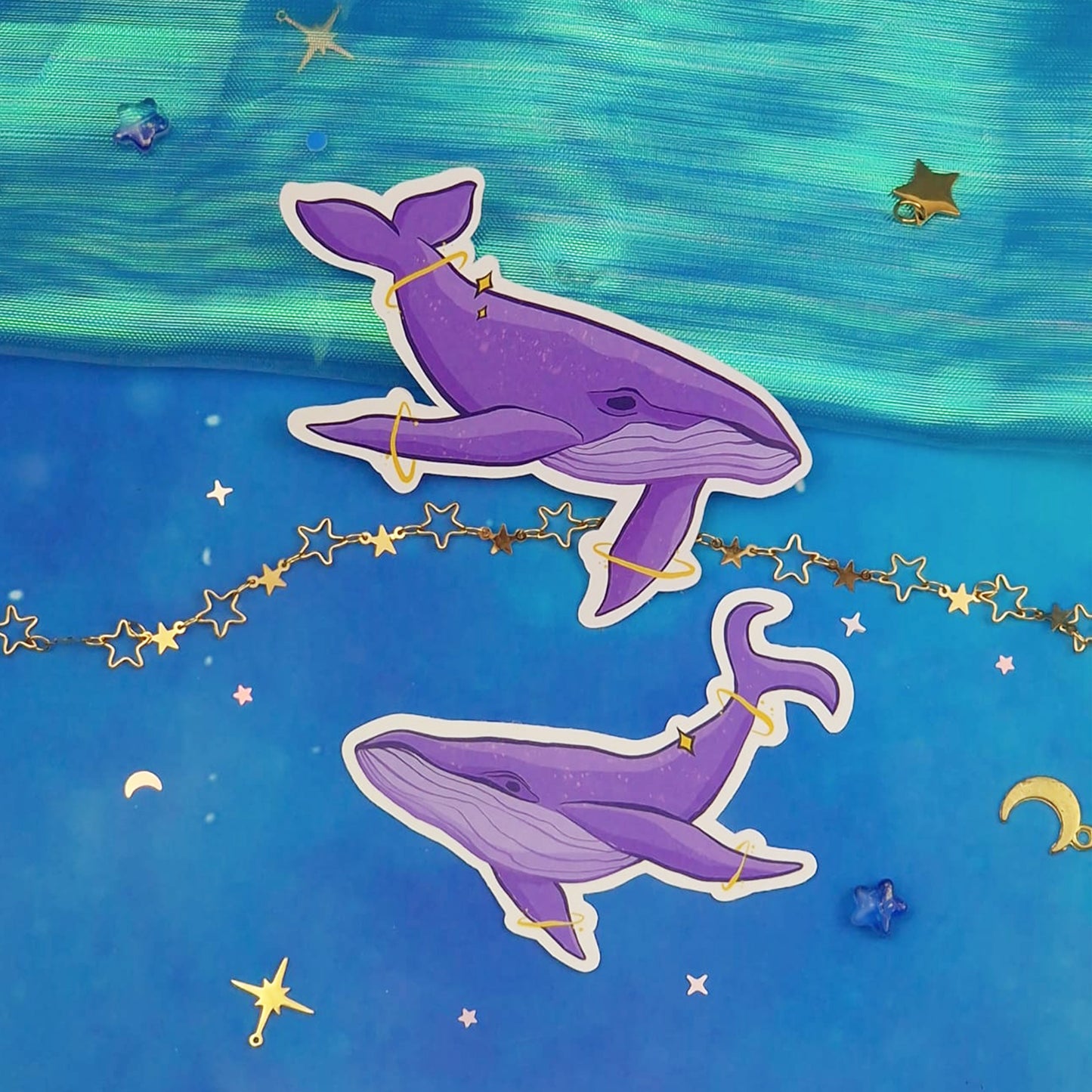 Whales | Cute | Galaxy | Universe | Glossy | Starry | Stars | Fantasy | Set | Ellyonart | Sticker
