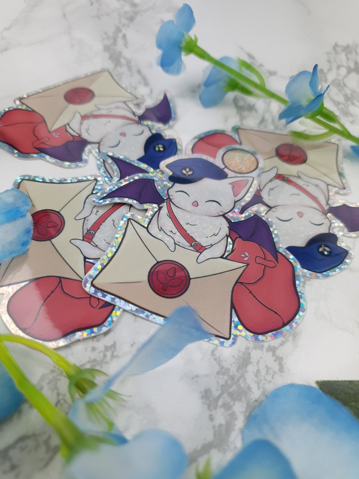 Delivery Moogle | Decal | FFXIV | Final Fantasy | Cute | Sparkly | Glitter | Holographic | Post | Creature | Sticker | ellyonart