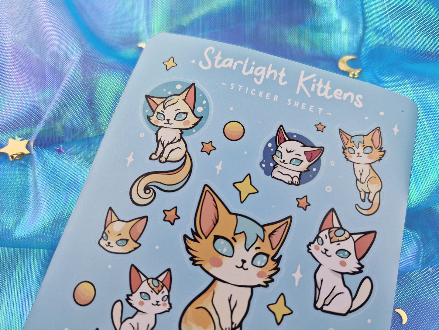 Starlight Kittens | Cute | Stickers | Scrapbooking | Labels | Planning | Decorating | Cosy | Starry | Kawaii | Sticker Sheet | ellyonart