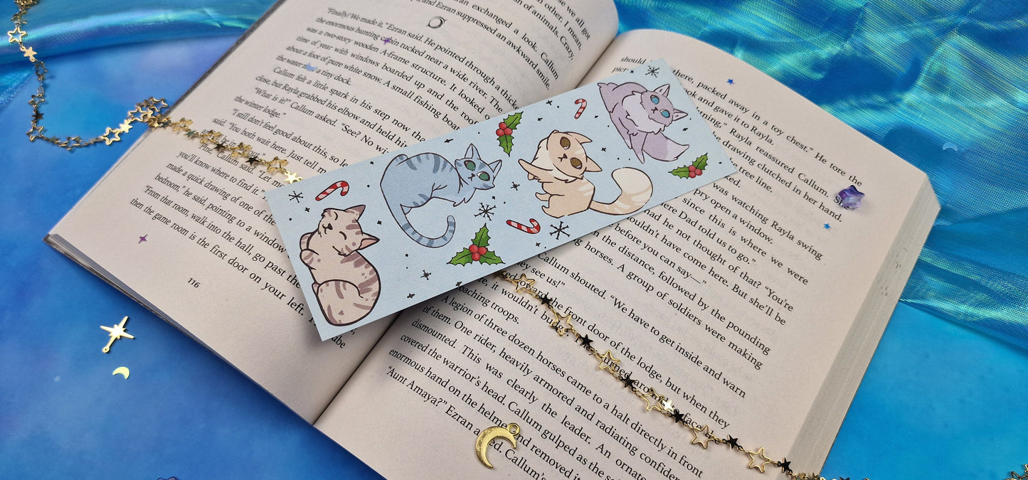 Christmas Kitties Bookmark | Cute Blue Kitten | Reading Gift | Seasonal Xmas Bookmark | Round & Classic Corners