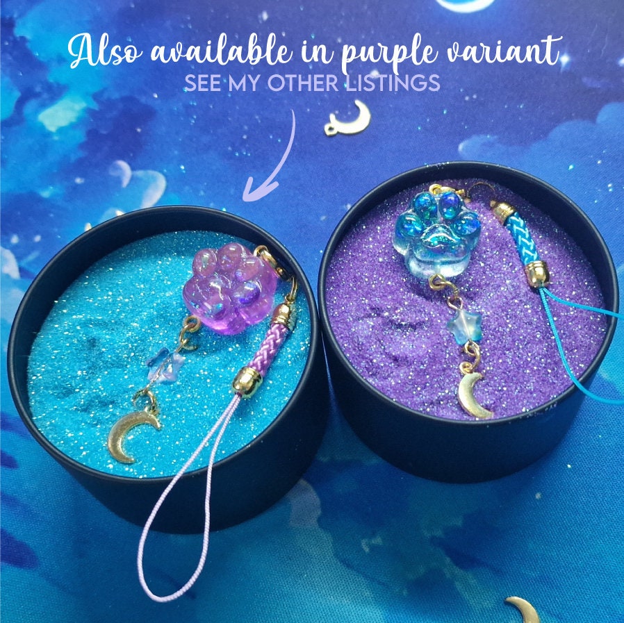 Paw | Cute | Cat | Keychain | Kawaii | ellyonart | Accessory | Resin | Glitter | Keyring | Stars | Moon | Gift