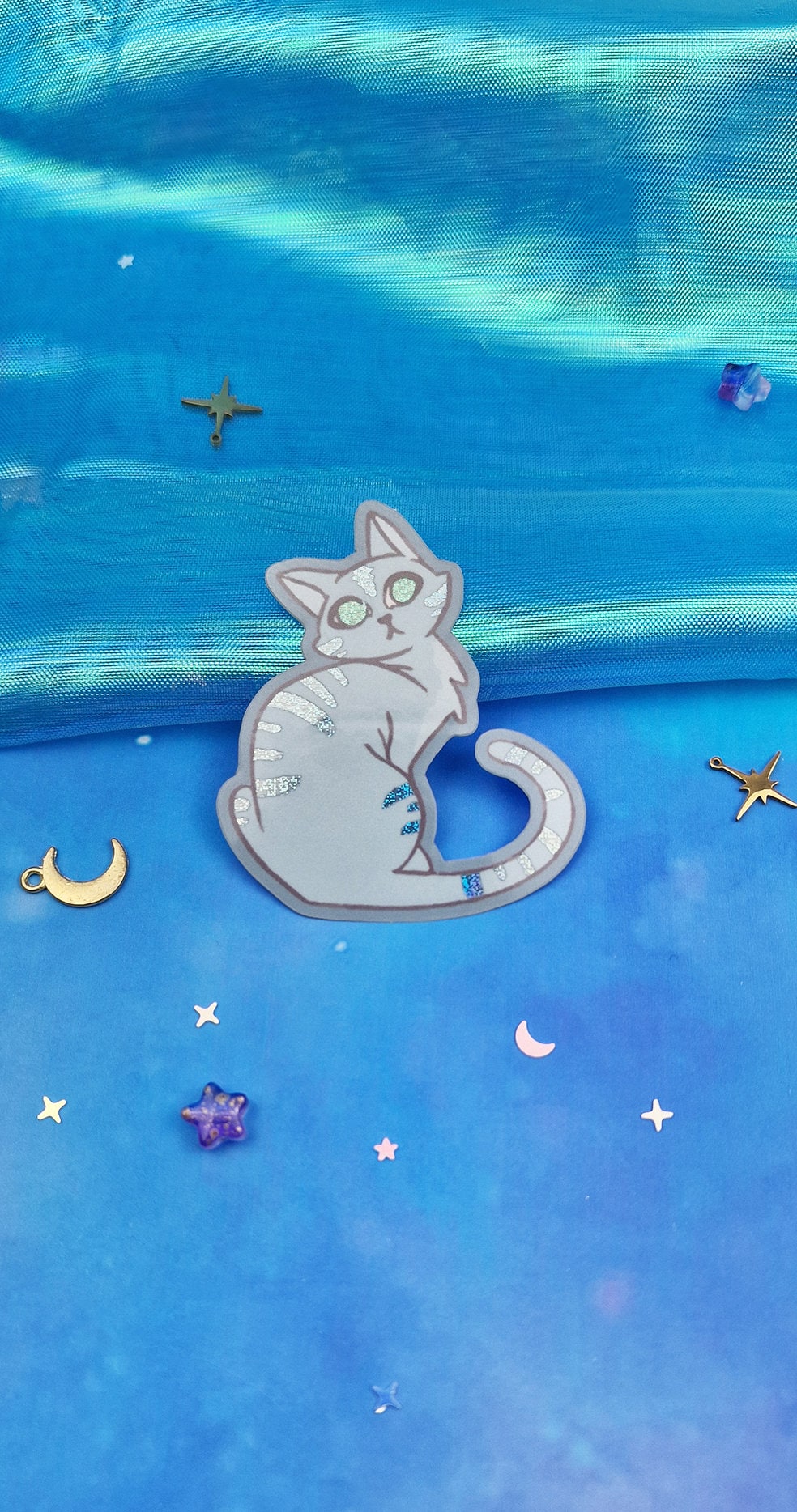 Cat | Beige Cat | Blue Cat | Holographic | Pixie Dust | Autumn Kitties | Cute | Scrapbooking | Journalling | Kawaii | ellyonart | Sticker