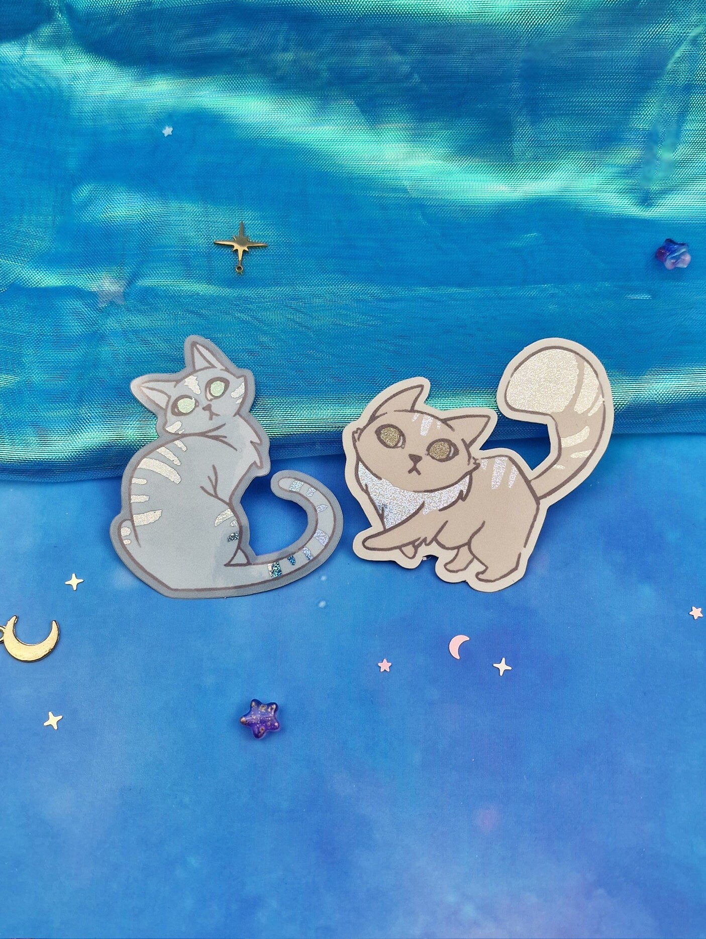 Cat | Beige Cat | Blue Cat | Holographic | Pixie Dust | Autumn Kitties | Cute | Scrapbooking | Journalling | Kawaii | ellyonart | Sticker