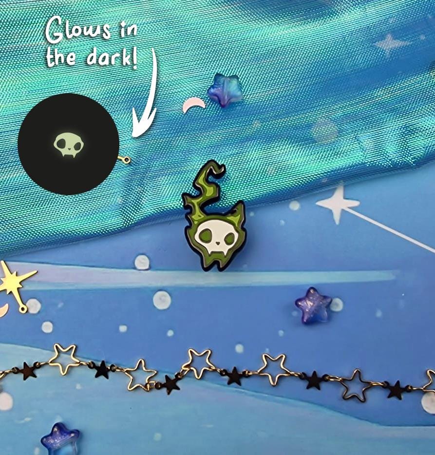 Phantasmal | Collection | Green | Spirits of the Dead | Cat | Candle | Skull | Halloween | ellyonart | Enamel Pin | Pin Badge | Spooky