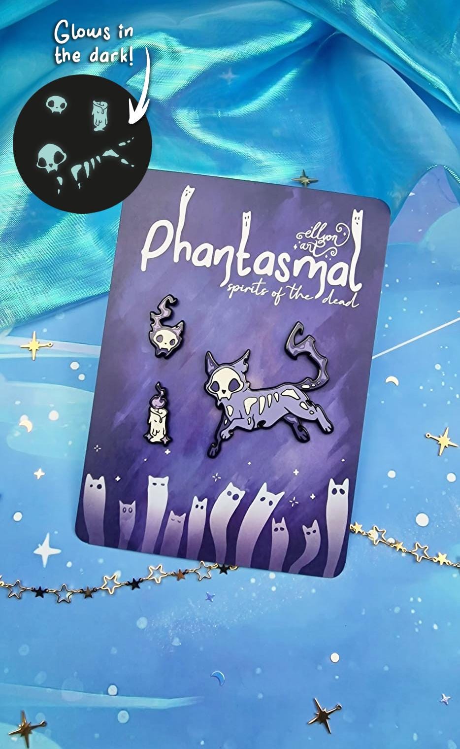 Phantasmal | Collection | Spirits of the Dead | Cat | Candle | Skull | Halloween | ellyonart | Enamel Pin | Pin Badge | Spooky | Gift