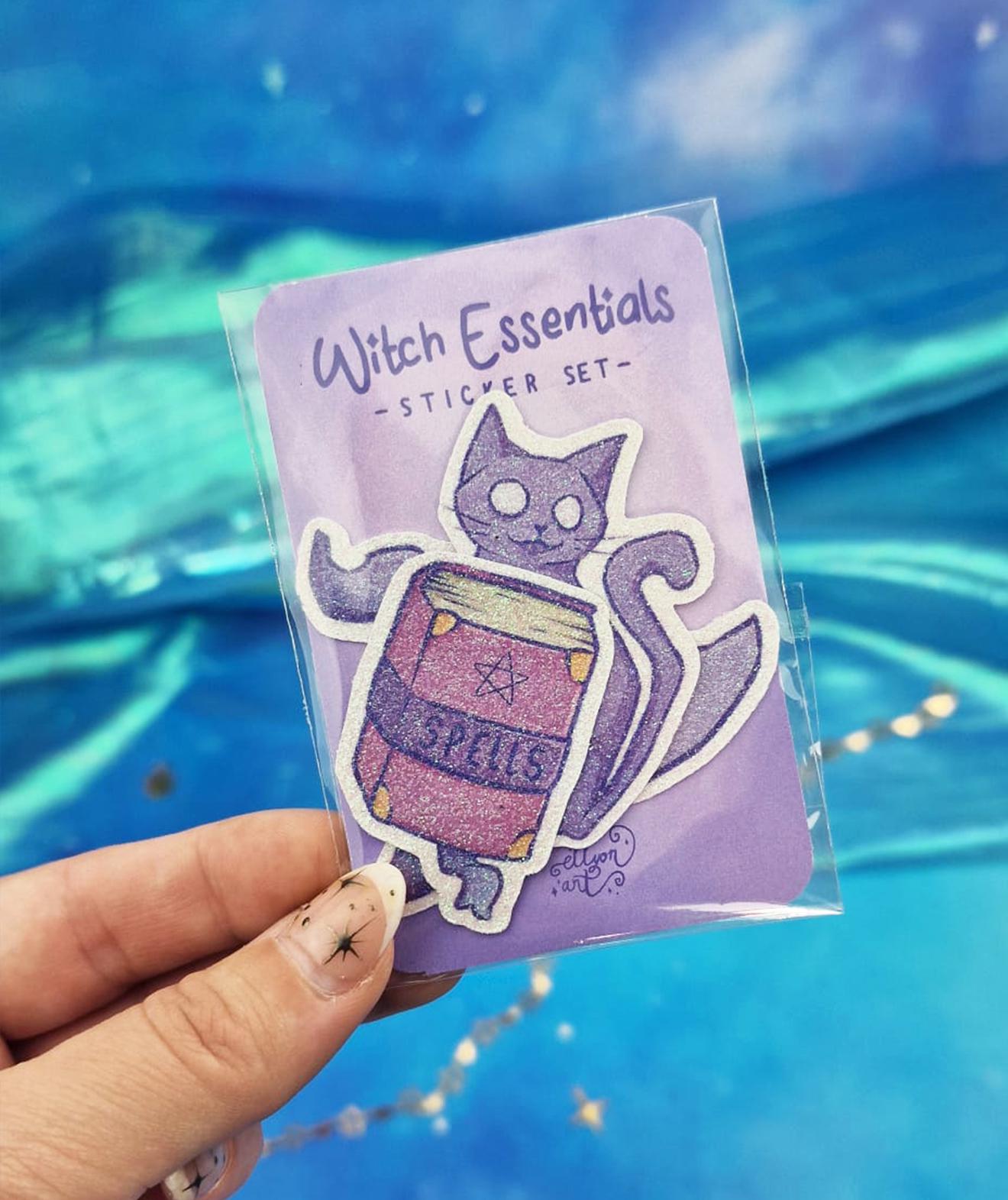 Witch Essentials | Spell Book | Magical Witch Glitter | Sticker Set | Hat | Cat | ellyonart | Halloween | Witch aesthetic | Journalling