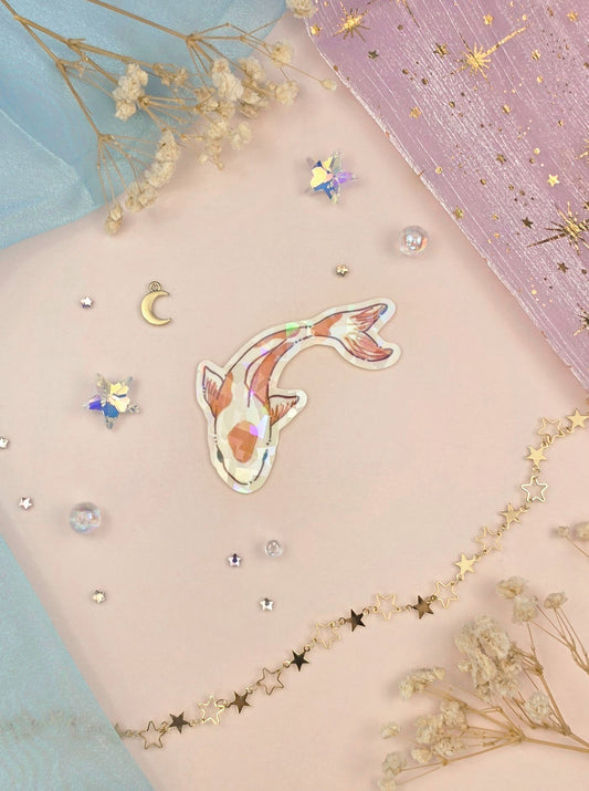 Koi Fish Transparent Sticker | Shattered Glass Vinyl Sticker | Water Lily Illustration | Cute Nature Decor