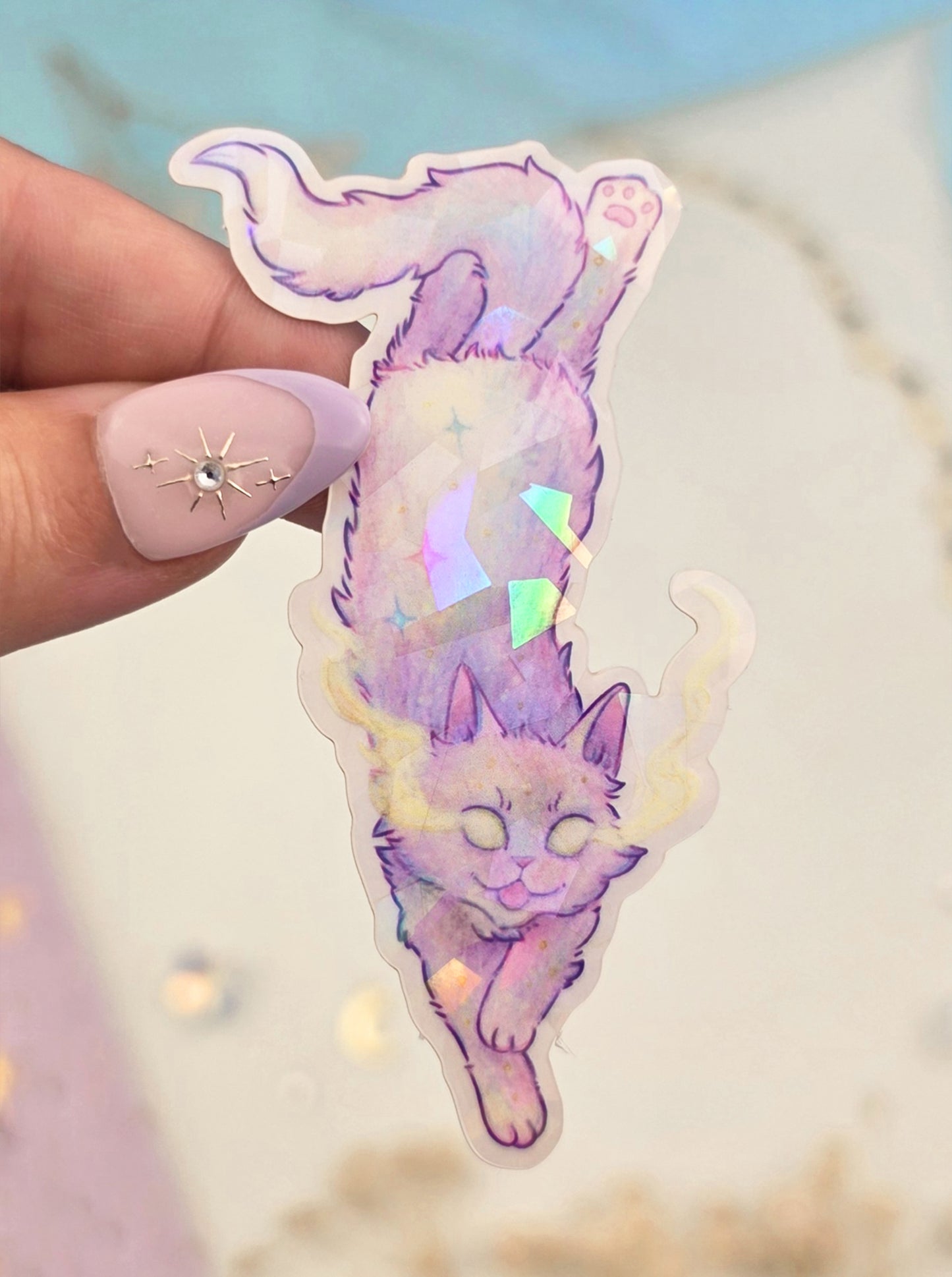 Cat Astral Familiar Sticker | Shattered Glass Transparent Vinyl Sticker | Magical Cat | Fantasy Journal Decor