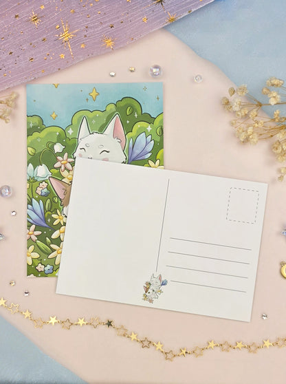 Luni & Saphi Cat Postcard | A6 Cute Cat Postcard | Spring Flowers Illustration | Kawaii Stationery Gift