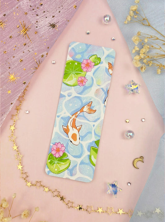 Koi Fish Bookmark | Cute Nature Bookmark | Water Lily Illustration | 15cm Matte Bookmarker | Book Lover Gift