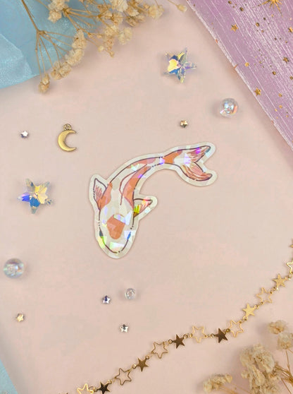 Koi Fish Transparent Sticker | Shattered Glass Vinyl Sticker | Water Lily Illustration | Cute Nature Decor