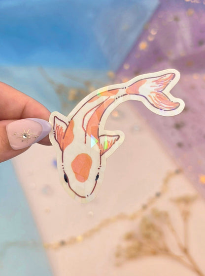 Koi Fish Transparent Sticker | Shattered Glass Vinyl Sticker | Water Lily Illustration | Cute Nature Decor