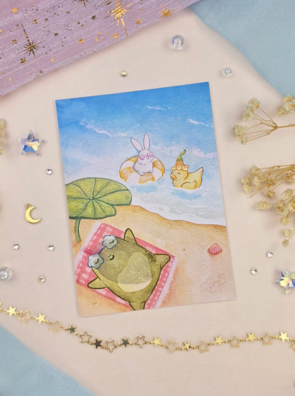Frojo & Friends Postcard | A6 Cute Animal Postcard | Summer Beach Illustration | Kawaii Stationery Gift