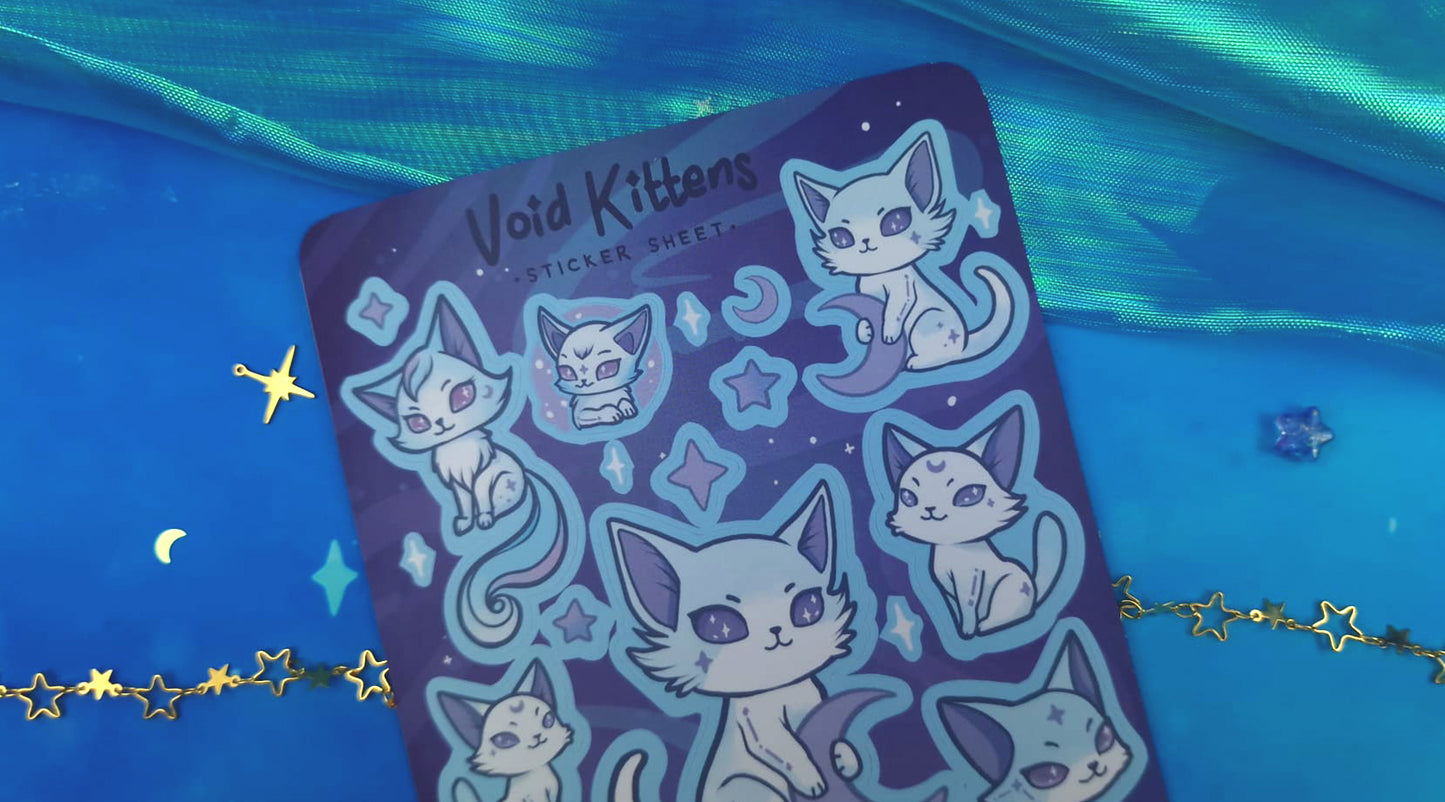 Void Kittens | Cat Sticker Sheet | Washi Tape | Kawaii Stationery | Starry Cats | Cute Stickers | Journaling | Scrapbooking | Ellyonart