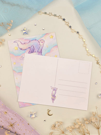 Cat Astral Familiar Stationery Bundle | Art Print & Transparent Sticker | Magical Cat Gift Set | Fantasy Stationery