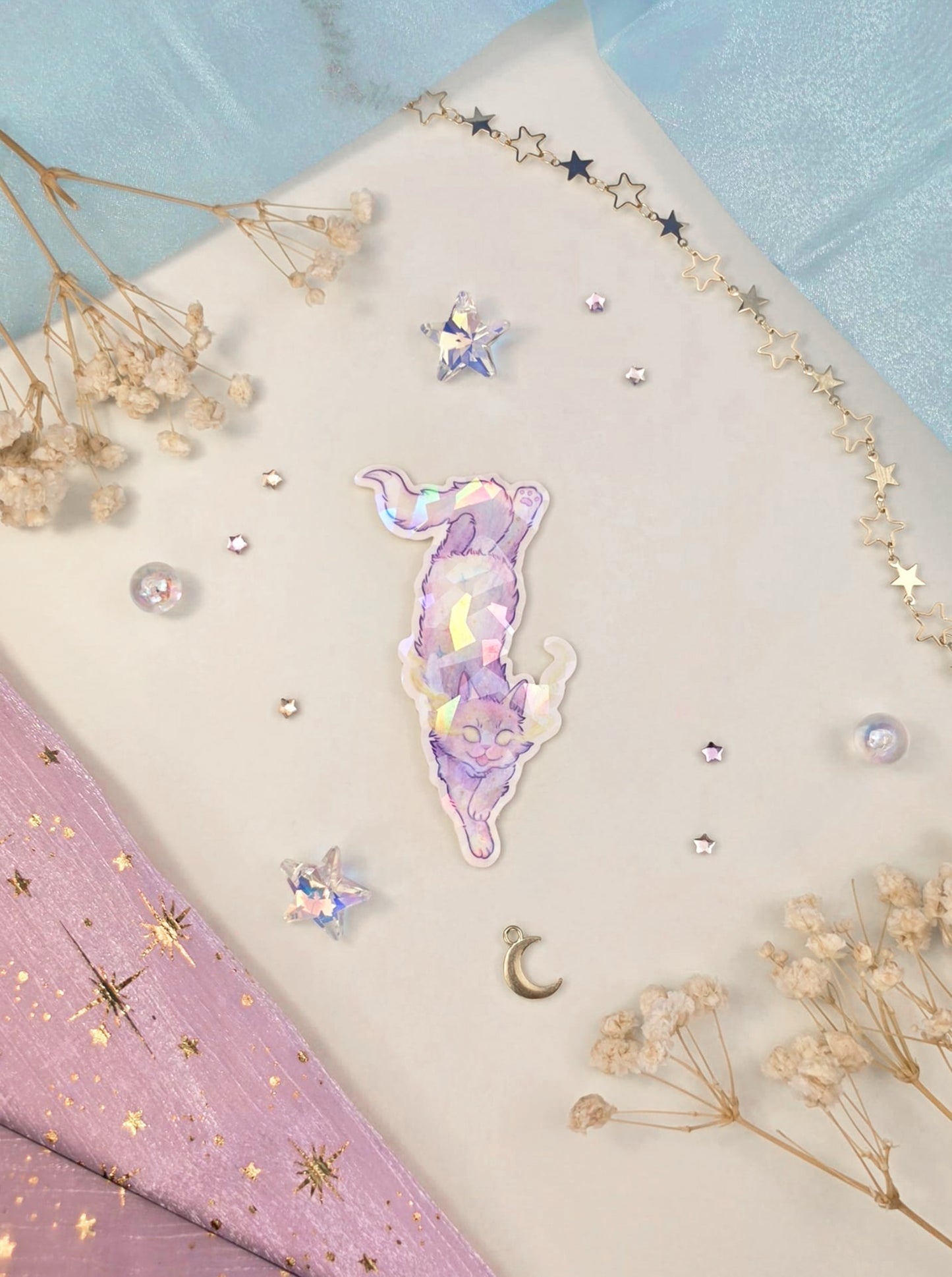 Cat Astral Familiar Sticker | Shattered Glass Transparent Vinyl Sticker | Magical Cat | Fantasy Journal Decor