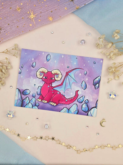 Aries Dragon Art Print | Zodiac Dragon Postcard | A6 Fantasy Dragon Illustration | Astrology Gift