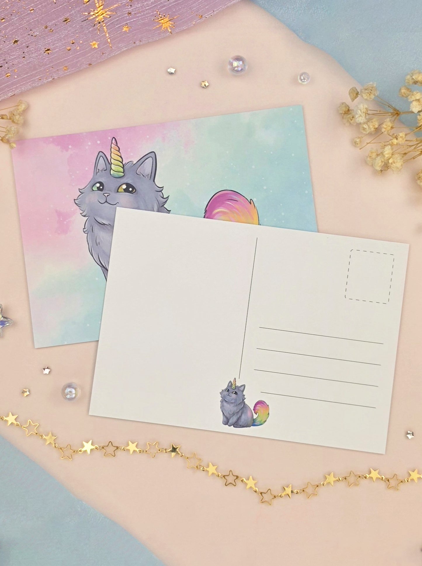 Rainbow Cat Stationery Bundle | Art Print & Vinyl Sticker | Fantasy Unicorn Cat Gift | Cute Kawaii Stationery