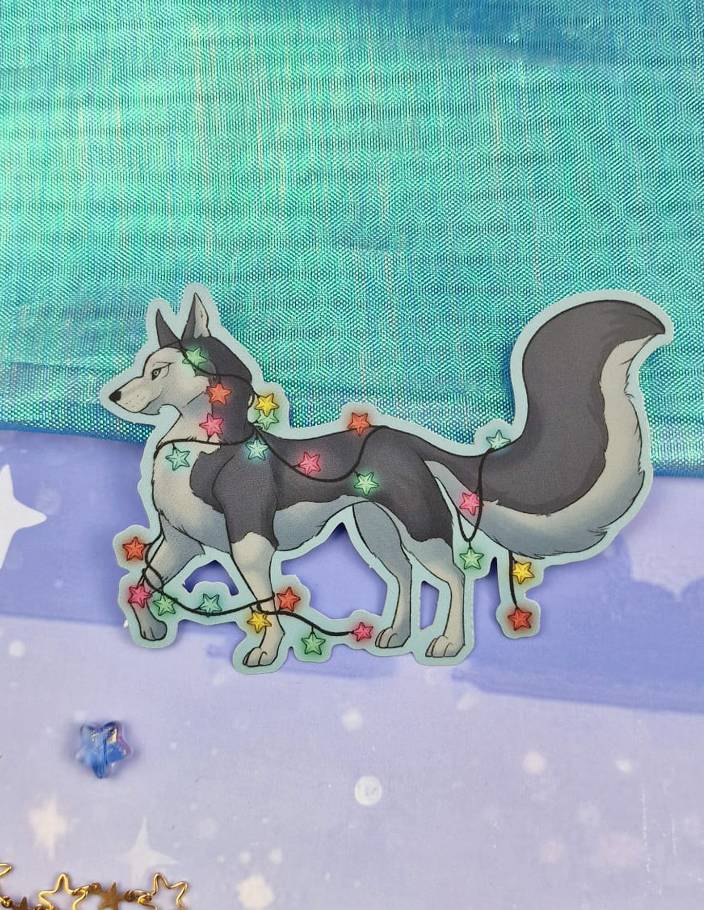 Xmas Husky Holographic Sticker