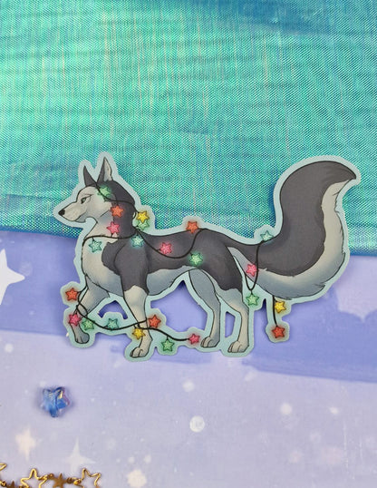 Xmas Husky Holographic Sticker