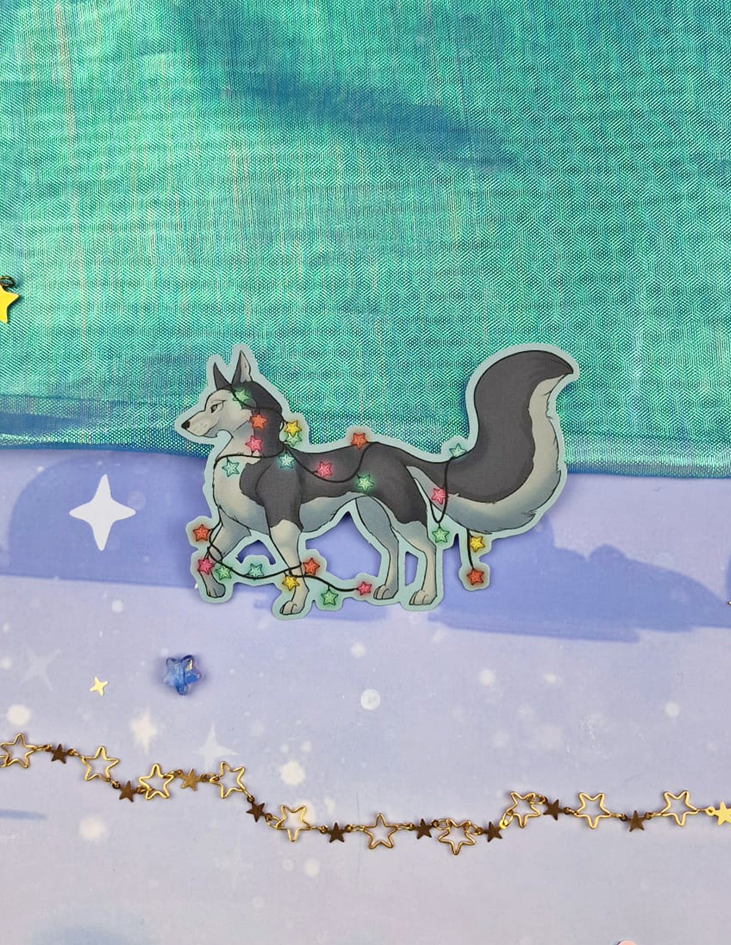 Xmas Husky Holographic Sticker