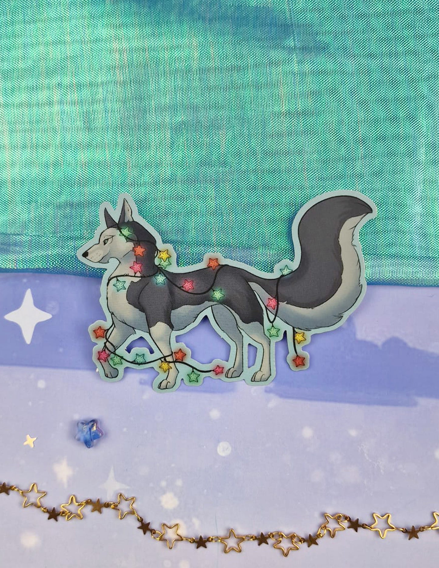 Xmas Husky Holographic Sticker