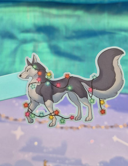 Xmas Husky Holographic Sticker
