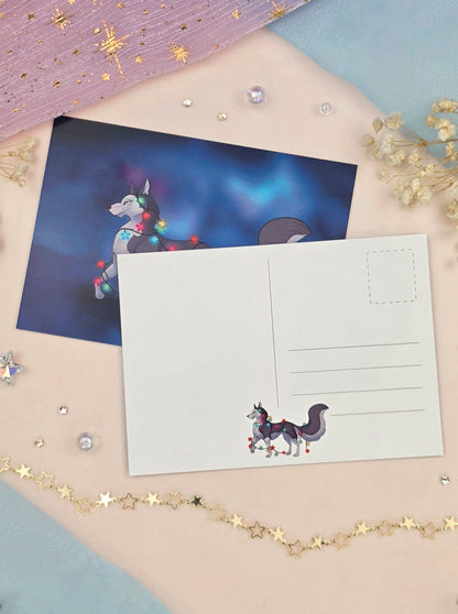 Christmas Husky Stationery Bundle | Art Print & Holographic Sticker | Winter Dog Gift | Holiday Stationery
