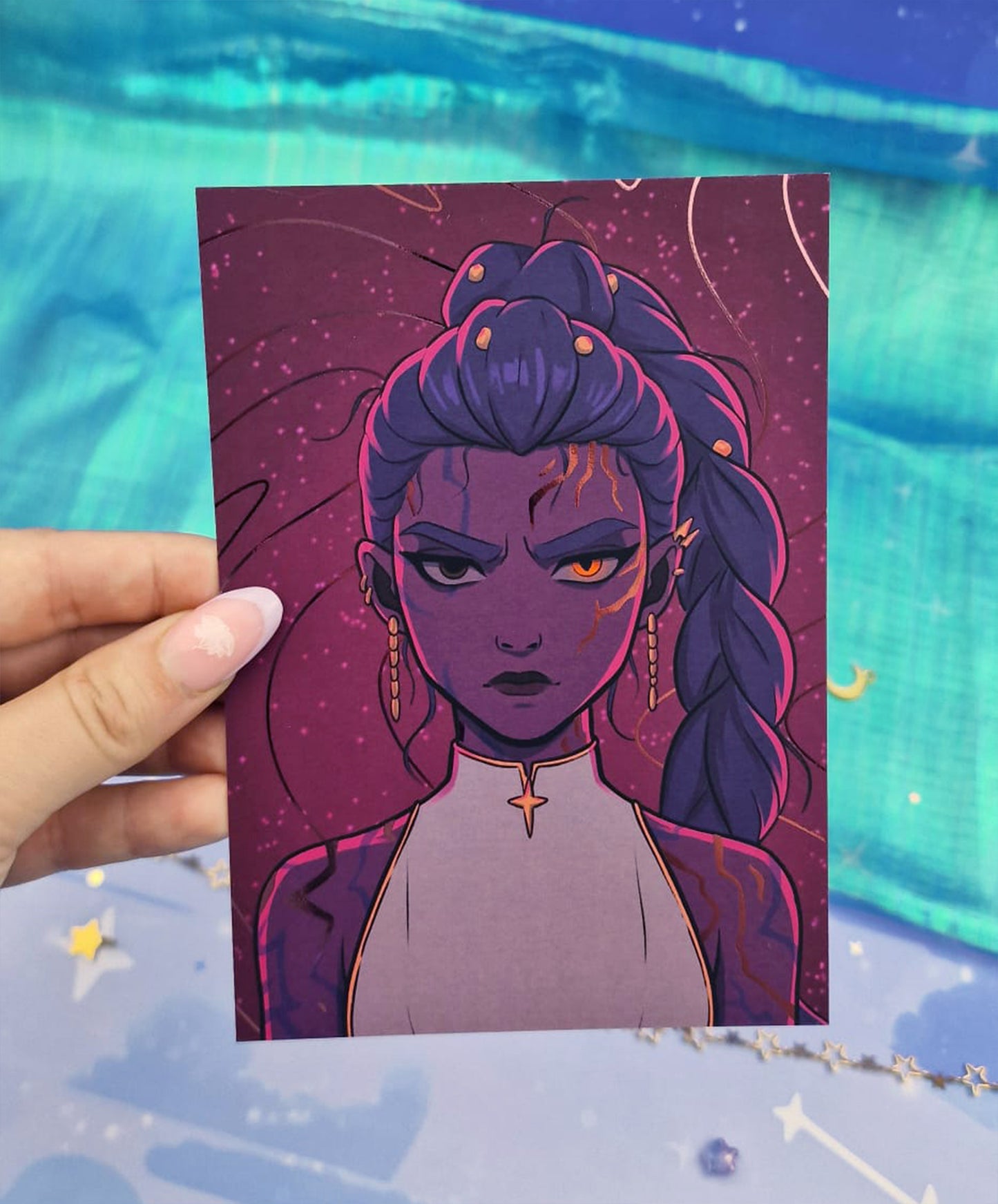 Demon Rumi Holographic Art Print | A6 Soft Matte Foil Illustration | K-pop Fanart | Anime Stationery