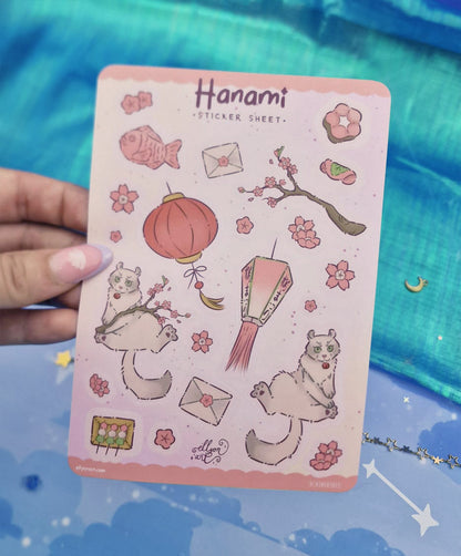 Hanami Sticker Sheet | Cherry Blossom Cat | Kawaii Spring Stickers | Vinyl Stickers | Sakura Season