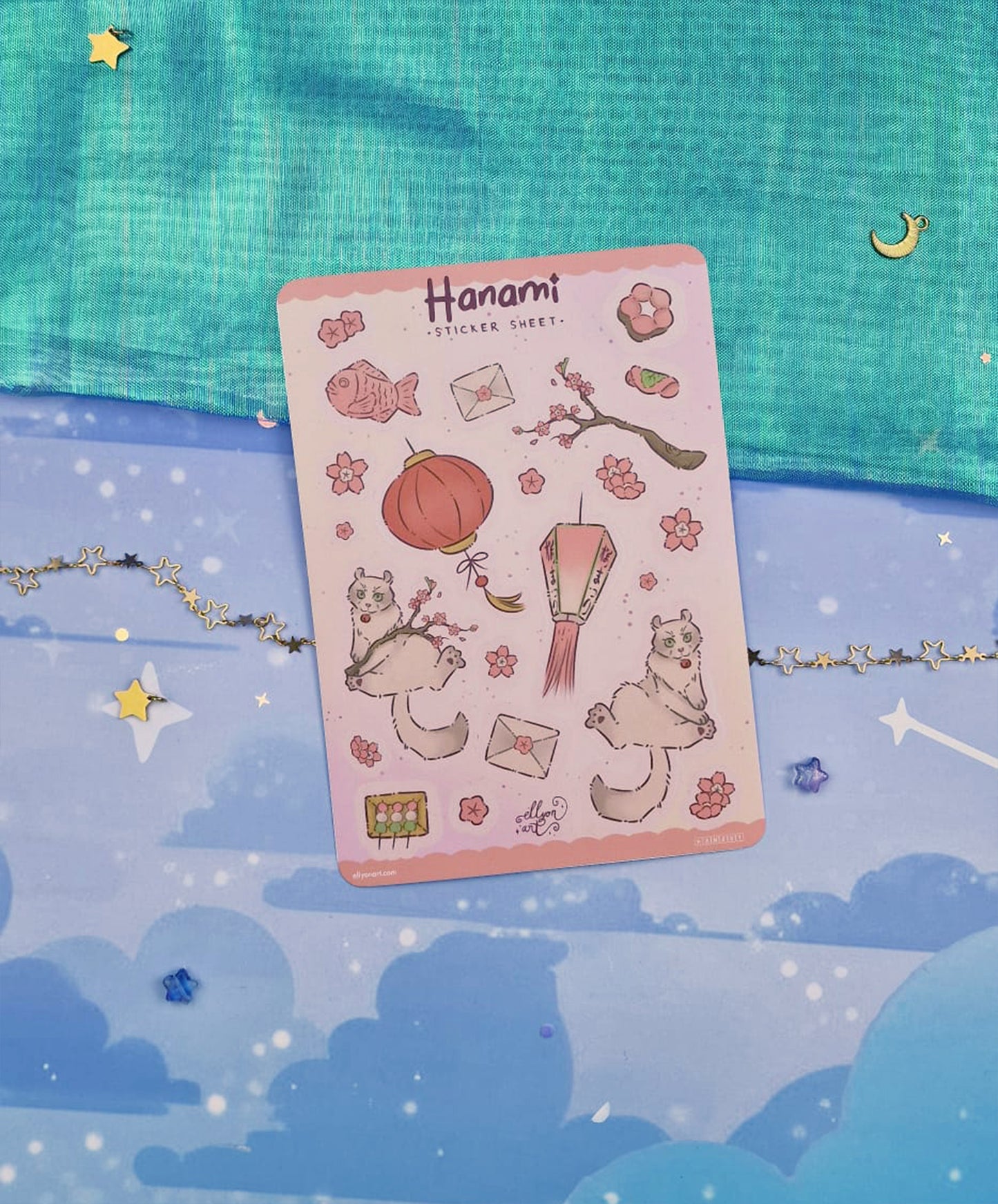 Hanami Sticker Sheet | Cherry Blossom Cat | Kawaii Spring Stickers | Vinyl Stickers | Sakura Season