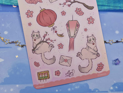 Hanami Sticker Sheet | Cherry Blossom Cat | Kawaii Spring Stickers | Vinyl Stickers | Sakura Season